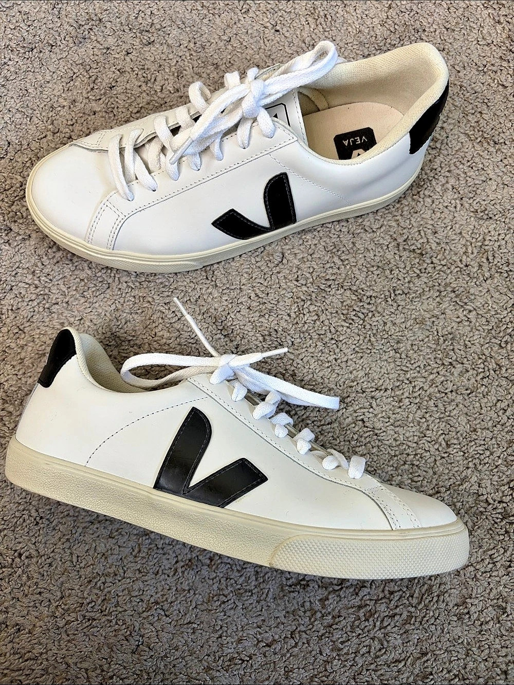 Veja Esplar White & Black Leather Low Top Sneakers Athletic Shoes US 8 EU 39